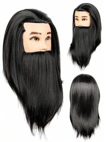 Male Mannequin Head, 16" Doll Head, Training Head, With 100% Real Human Hair For Hairdressers, Hair Stylists, Cosmetologist, Barber Shop And Cosmetology School Black/Golden With Hair Clips And Desktop Stands - Black - View 1