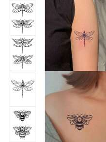 4 piezas Set de tatuajes de libélula - Tatuajes temporales para muñecas, brazos y Body - Semipermanentes y de larga duración (Aproximadamente 7-15 días) - Negro - Ver 1