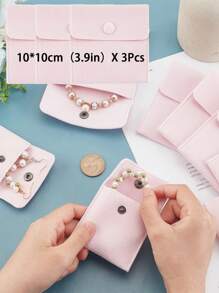 3入組粉色方形絨布袋,7x7cm/10x10cm絨布首飾袋,帶簧扣布禮物袋,適用於糖果禮物、項鍊手鍊包裝、首飾手鍊耳機袋、串珠禮物袋,情人節禮物 - 粉色 - 查看 11
