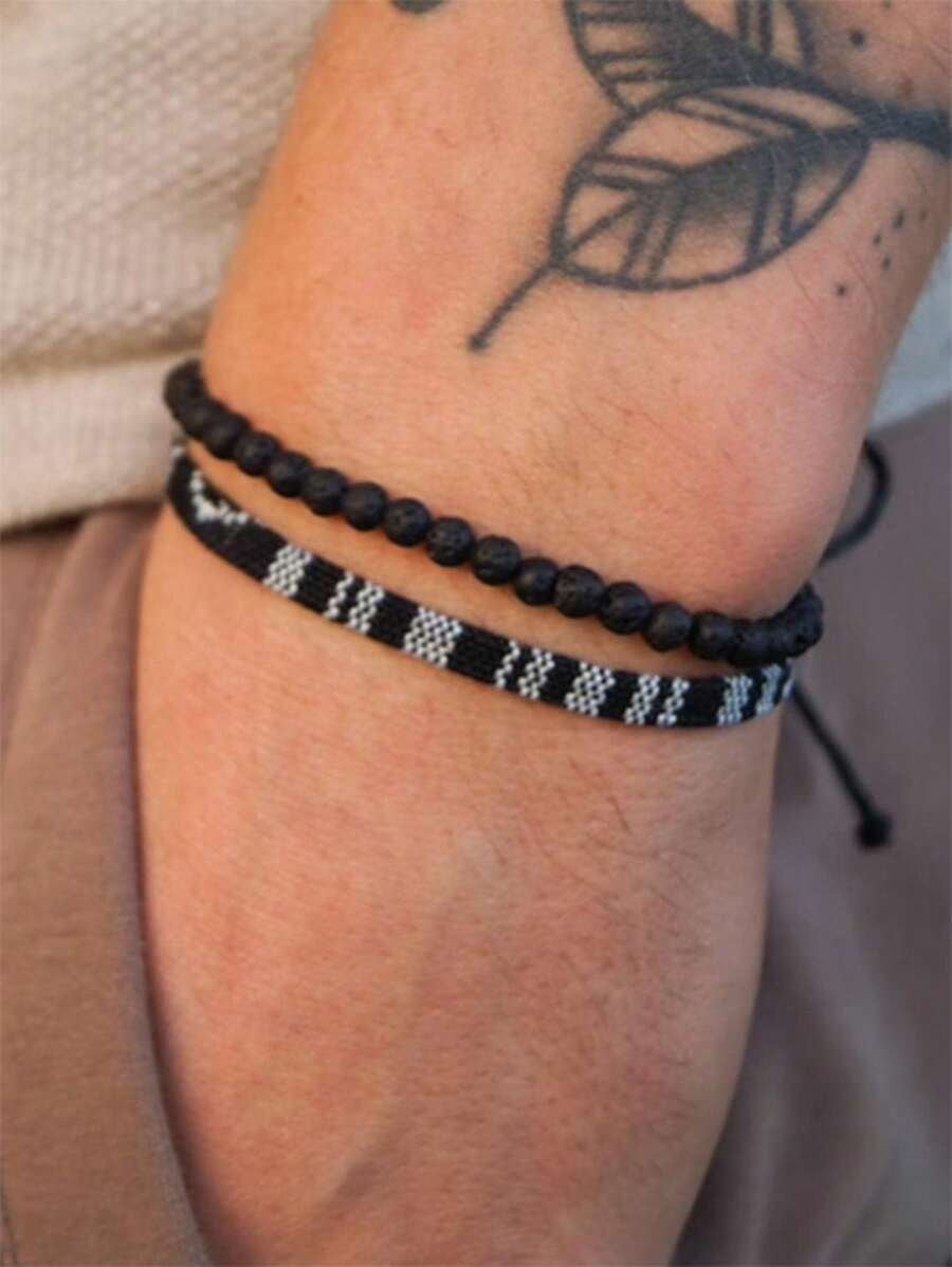 A Set Of Two Surf-Themed Bohemian Summer Festival Jewelry Waterproof  Bracelets With Beads For Both Men And Women - Multicolor - View 1