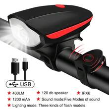 1入防水自行車燈及喇叭前燈USB可充電山地車頭燈，戶外使用 - 彩色 - 查看 14