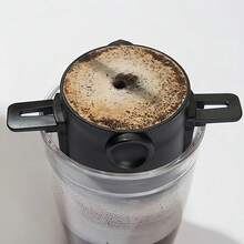 Reusable Coffee Filter, Double-Layer Stainless Steel Filter, Foldable External Hand Brewed Coffee Dispenser School Supplies - Black - View 5