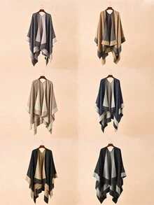 1pc Ladies' Multi-Color Reversible Shawl, Thermal Winter Wrap For Travel And Shopping - Multicolor - View 4