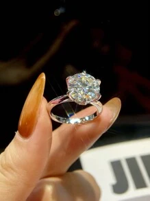 1pc 5 Carat 6 Claws Round Design D-Color Moissanite Engagement Ring Wedding Band For Women S925 Sterling Silver Promise Ring Anniversary Ring Luxury Jewelry Gifts Bridal Jewelry