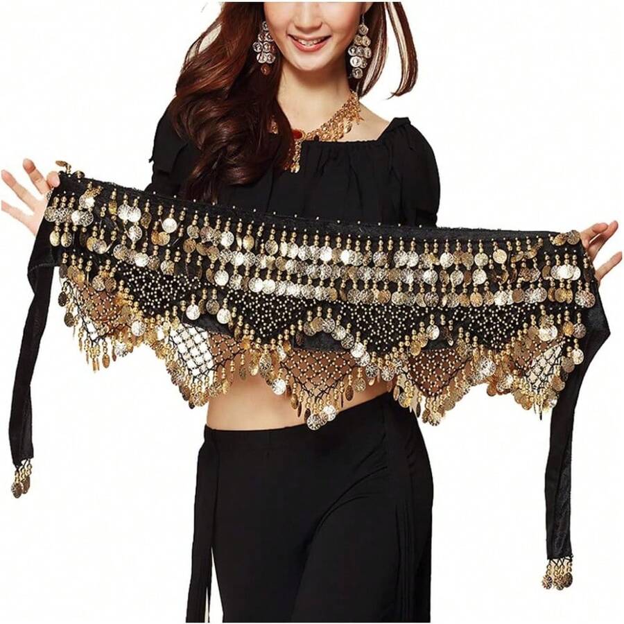 女士甜美肚皮舞金幣裝飾臀部围巾裙 - 彩色 - 查看 1