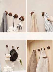 Wandmontierte Holzhaken, Handtuchhaken fürs Badezimmer, Universelle Schwerlast Selbstklebende Haken für Schlafzimmer, Badezimmer, Wohnheim, Ohne Bohren Erforderlich - Walnussschwarz - Übersicht 4