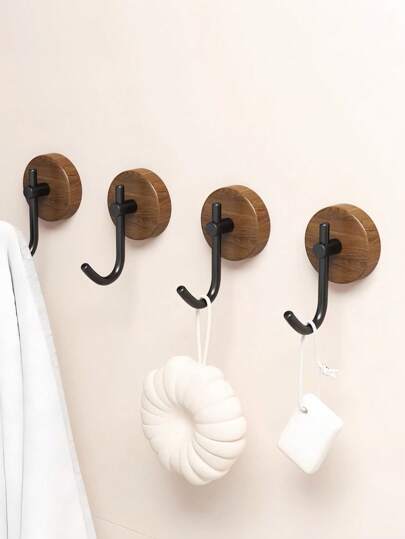 木制壁挂挂钩，浴室毛巾挂钩，多用途重型自粘挂钩，适用于卧室、浴室、宿舍，无需钻孔