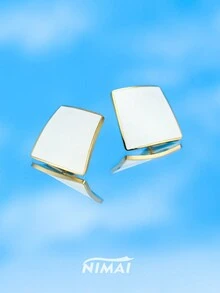 1對歐美時尚不鏽鋼吊墜耳環，方形和鑽石造型，18K鍍金，適合女性日常佩戴的輕便配飾 - 四方形曲面耳釘 - 查看 9