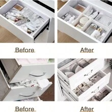 5 件可调节 DIY 抽屉整理隔断套装，适用于凌乱的厨房、浴室、卧室、办公室，整理餐具、化妆品、连衣裙、书桌和盒子（可自由切割）装饰品装饰节日装饰房间装饰家居装饰卧室装饰连衣裙裤子鞋子牛仔裤靴子裙子卧室，收纳盒，家居收纳，女式白色 T 恤，女式黑色裤子，女士冬装，连衣裙， - 彩色 - 查看 6