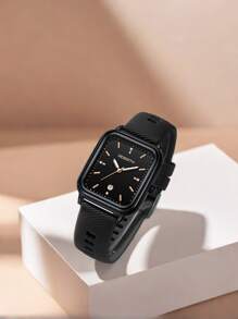 1入女性復古矽膠帶簡約時尚日曆石英手錶，適合日常佩戴 - 黑色 - 查看 9