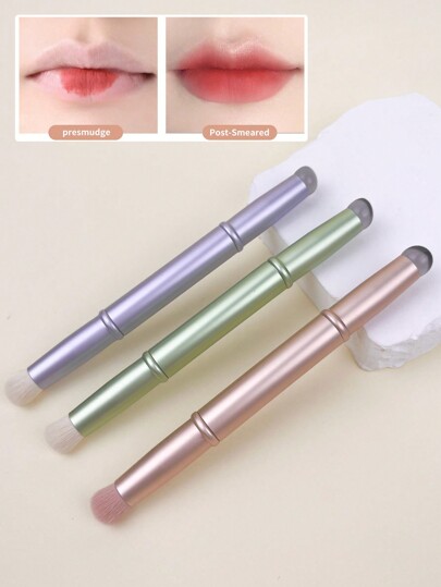 1pc Reusable Silicone Lip Brush, Soft And Flexible With Cover, Dual-Ended Makeup Brush For Lipstick, Eyeshadow And Highlighter, Mini Portable Lip Brush, Blending Brush Cosmetic Tool