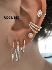 6 Pcs Exquisite 24K Gold Plated Cubic Zirconia Fashion Hoop Earrings For Women Zirconia Stud Earrings Set