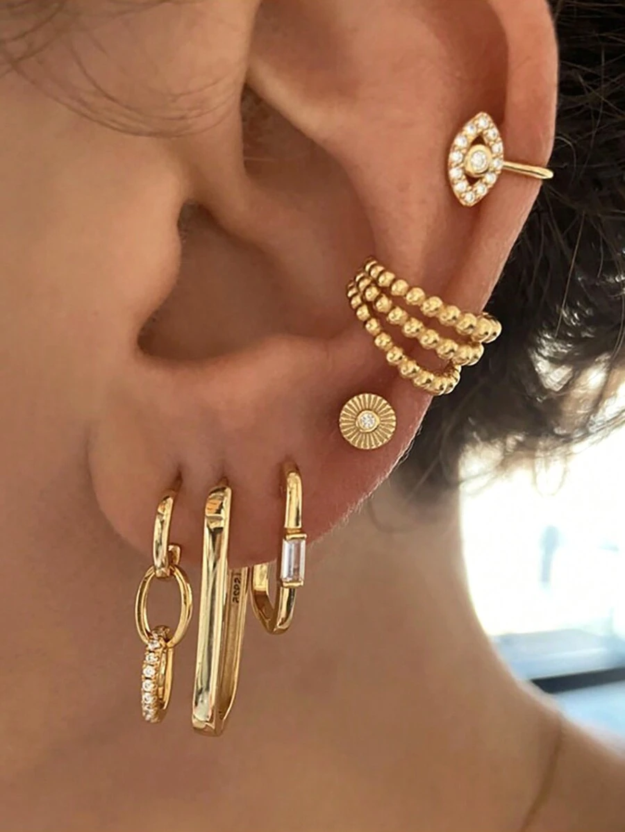 6 Pcs Exquisite 24K Gold Plated Cubic Zirconia Fashion Hoop Earrings For Women Zirconia Stud Earrings Set