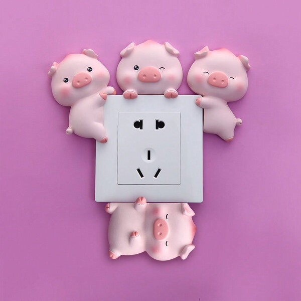 Adesivo decorativo da parete creativo a forma di porcellino 3D per interruttori/prese, adesivo in resina per interruttore a forma di porcellino carino, Opzione A - 2 pezzi/set, Opzione B - 2 pezzi/set