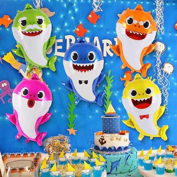 5 palloncini a forma di squalo, palloncini grandi in foil a forma di squalo da 26 pollici, tema carino di squali e oceano, decorazione per feste di compleanno, matrimoni, anniversari