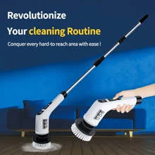 FYHOMORUP 1 套，电动旋转洗涤器，长柄淋浴洗涤器，带 7 个可更换头，运行时间 90-120 分钟，450/400RPM 无绳电动清洁刷，可调节手柄，带 USB-C 充电线，适用于浴室、地板、瓷砖、浴缸、厨房、浴室、家庭、家居供应商 - 白色 - 查看 7