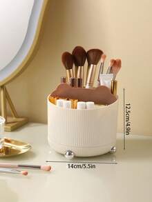 360° Rotating Cosmetic Storage Box, Multi-Compartment Functional Makeup & Skincare Organizer For Brushes, Pencils, And Pens. Suitable For Home Bedroom Dressing Table And Bathroom Vanity - Multicolor - View 13