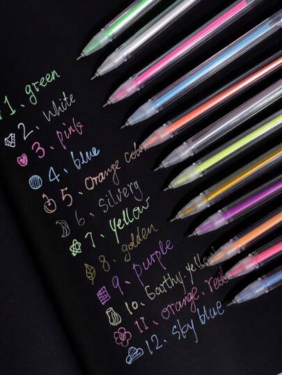 9/12入創意中性筆,適用於日記寫作,白色/金色/銀色/紫色適用於diy黑色紙卡,螢光粉彩藝術繪畫筆,學生必備