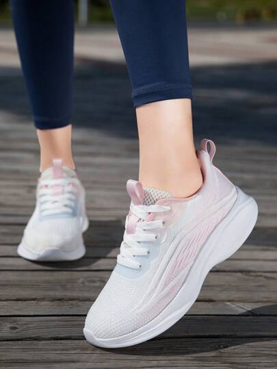 Lace-Up Multi-Color Women Running Shoes, Breathable Casual Knitted Shoes, Outdoor Leisure Shoes