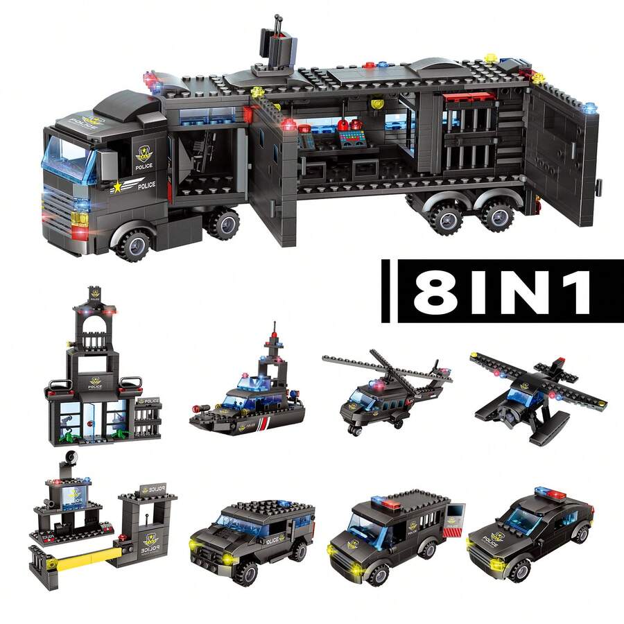 HYG Toys 8 In 1 City Police Station Building Blocks Toys For Kids Ages