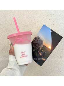 1 cốc có ống hút dung tích lớn mùa hè, cốc đựng đồ uống lạnh/cà phê di động có ống hút dùng trong xe hơi, nắp có ống hút nhiều màu sắc có thể tái sử dụng (Đo thủ công có thể có sai số 5-10mm, tùy thuộc vào sản phẩm thực tế) - Trong sáng - Xem 2