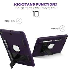 IPad 9th Generation Case, IPad 8th Generation Case, IPad 7th Gen Case, IPad 10.2 2021/2020/2019 Case, 3 In 1 Heavy Duty Rugged Shockproof Protective Cover With Stand Pen Holder+ PC Screen Protector - Deep Purple+Black - View 4