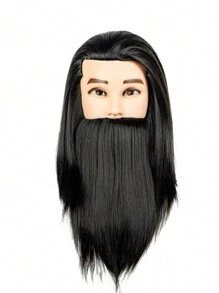 Male Mannequin Head, 16" Doll Head, Training Head, With 100% Real Human Hair For Hairdressers, Hair Stylists, Cosmetologist, Barber Shop And Cosmetology School Black/Golden With Hair Clips And Desktop Stands - Black - View 2