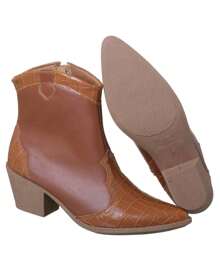 Bota Feminina Texana Metalizada Cano Baixo Croco Ref 70100 - Caramelo - Visão 3