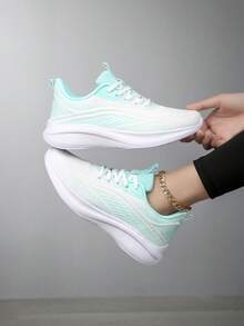 女士夏季透氣網布運動鞋，輕便舒適平底鞋，白色和粉色，適用於工作、辦公室、休閒穿著和學生 - 彩色 - 查看 1