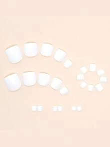 24入組純色方形短按壓式趾甲-白色光澤假趾甲，適合女性日常和辦公室穿著，按壓式指甲，壓克力趾甲，指甲用品 - 白色 - 查看 3