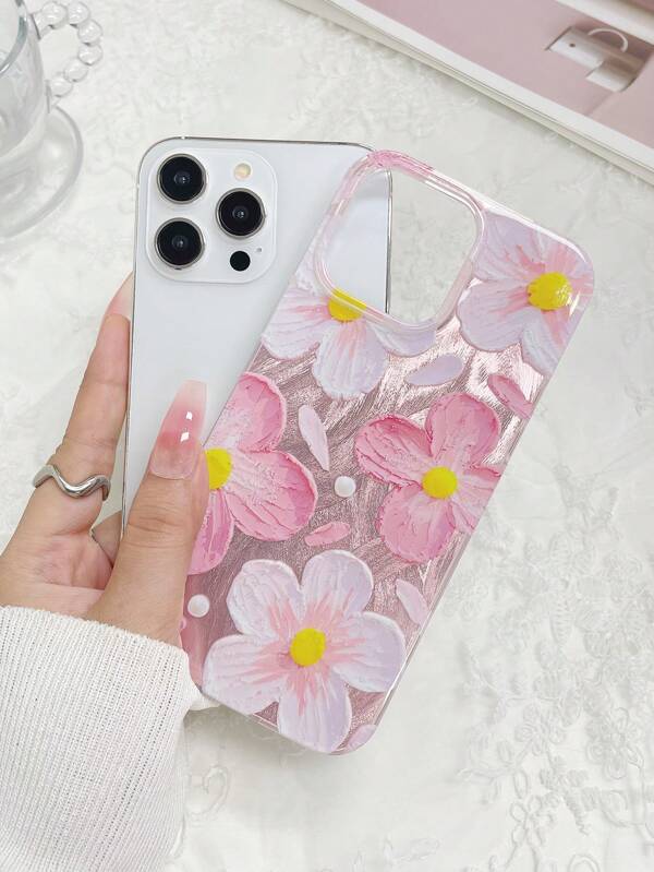 Daisy One Fashionable Transparent Glossy Cherry Blossom Printed Phone Case, Compatible With IPhone Series. Waterproof Shockproof Anti-Fall Scratch Resistant