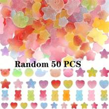 5/10/20/30/50/60/80/100pcs Colorful Mini Flat Gummy Bear, Star, Heart Shaped Resin Decoration Accessories For Jewelry Making, Crafts, Phone Decor, Scrapbooking, Nail Art