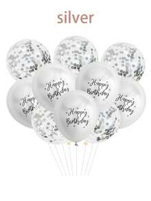 10入組 12英寸印刷Happy Birthday氣球，多彩氣球套裝適用於婚禮裝飾、生日派對裝飾、週年慶祝和聖誕裝飾(顏色：金色、銀色、玫瑰金色、藍色、綠色、紫色、粉紅色)；包括隨機顏色的絲帶 - 彩色 - 查看 16