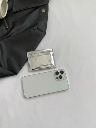 1 pieza Cartera de embrague con espejo de alto brillo plateado, portador de múltiples tarjetas, portador de tarjetas, cartera de tarjetas, cartera de tarjetas de crédito, cartera de mujer, cartera mini, monedero, cartera de tarjetas