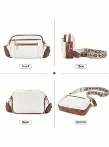 Telena 女士斜挎包，小巧时尚，采用纯素皮革制成，配有可调节肩带，欧美配色方案，多功能拉链斜挎包，方形包型，适合外出、约会、购物等场合。 - 白色 - 查看 6