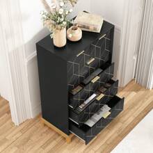 45"H Wooden Gold Lines Dressers Chest Of Drawers With 6 Drawers For Bedroom, Entryway, Dressingroom - Black - View 2