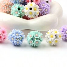 4 pièces Belles boules de fleurs mixtes rondes pour la fabrication de bijoux. Accessoires de décoration pour bracelets, téléphones, stylos, sacs et autres, parfaits pour la Saint-Valentin.
