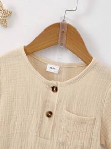 2pcs/Set Young BoyCasual Versatile Plain Color Short Sleeve Top + Plain Color Shorts, Summer Outfit - Apricot - View 2