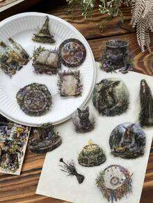 30張不同大小的森林和森林女孩主題寵物貼紙，適用於日記和日誌DIY裝飾