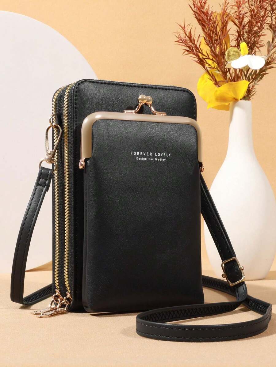 Elegante cartera de embrague real - moderna con cierre de beso , delgada y organizada. Bolso cruzado perfecto para llevar en movimiento, puede contener teléfonos móviles, efectivo, tarjetas grandes y cosméticos pequeños. Cartera de mujer