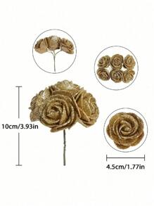 60Pcs Glitter Artificial Flowers Foam Glitter Roses Foam Rose With Stems For DIY Wedding Bridal Bouquet Home Party Christmas Decoration 4.5cm/1.77in Hair Decor Valentine'S Day Mother'S Day Gift Wedding Decor - 金色 - 查看 3