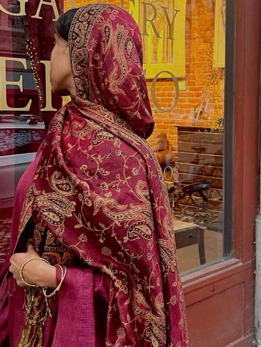 1 Khăn choàng Pashmina họa tiết Paisley Jacquard phong cách Bohemian cổ điển dành cho nữ, khăn choàng chống nắng thanh lịch, giản dị, thích hợp để mặc hàng ngày
