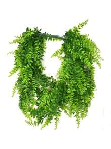 2 Pack Artificial Fake Hanging Ferns Plants Vine Fake Ivy Boston Outdoor UV Resistant Plastic (Green) For Spring Summer Decor