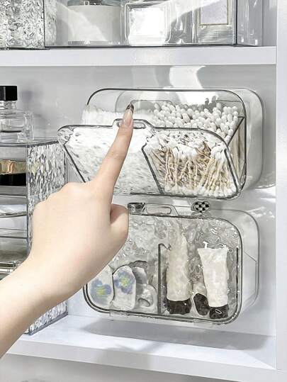 1pc/Bathroom Wall Mounted Storage Rack, Transparent Dustproof, Thickened , Bathroom Shelf, Cosmetic Storage Rack, Bathroom Storage And Organisation Rack, Suitable For Cosmetic Pads, Lipstick, Swabs, Toiletries Storage, Bathroom, Toilet, Mirror Cabinet Storage, Dorm Room