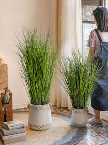Bó cỏ nhân tạo lớn, cỏ lau giả, cỏ hành tây, cây xanh nhiệt đới, kết hợp lá cây PVC, thích hợp trang trí đám cưới, sân vườn, văn phòng, không kèm chậu, quà tặng ngày Valentine, sinh nhật, lễ tốt nghiệp. - màu xanh lá - Xem 3