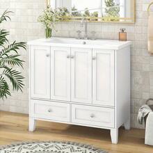 36'' Bathroom Vanity With Resin Sink Combo, Solid Wood Frame Bathroom Storage Cabinet, Freestanding Vanity Set With 4 Soft Closing Doors& 2 Drawers - Trắng + Rắn - Xem 1