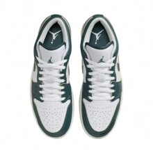 Air Jordan 1 LOW SE 皮革經典舒適防滑透氣復古籃球鞋 男款，低幫，綠白色，FQ7687-300 - 白綠色 - 查看 3