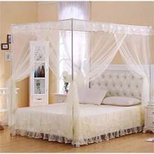 CNCEST Canopy Bed Frame Stainless Steel Bed Mosquito Netting Canopy Frame Four Corner Bed Brackets Fit For Metal Bed Wood Bed Bedroom Decor - 銀色 - 查看 7