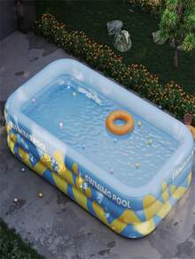 1pc Colorful Striped Triple Ring Thickened Inflatable Swimming Pool, Foldable And Suitable For Home Outdoor Use - Vibrant Blue - View 8