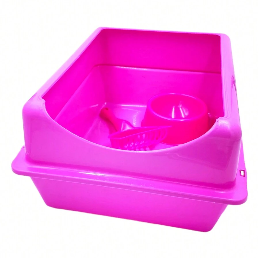 Arenero Grande Para Gato Con Extensión + Palita Y Tazón - Rosa - Ver 1